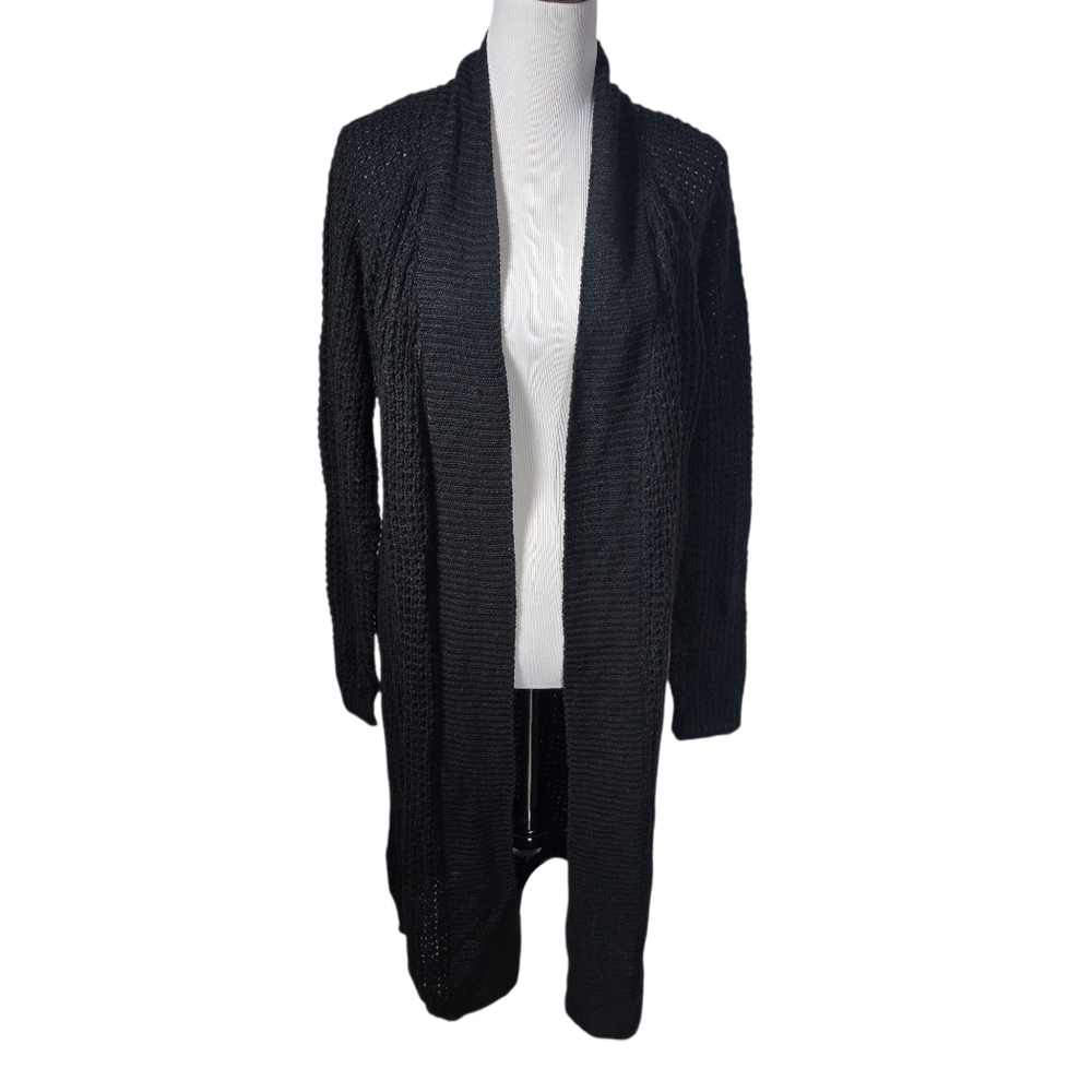 Dani Simone Women's 1X Acrylic Black Open-Front Knit Sweater Duster